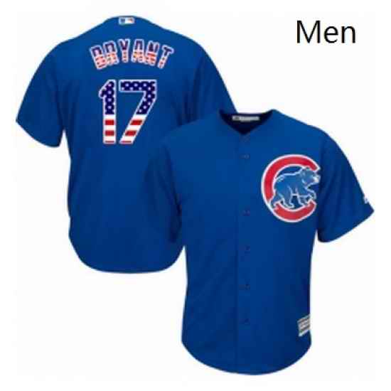 Mens Majestic Chicago Cubs 17 Kris Bryant Replica Royal Blue USA Flag Fashion MLB Jersey